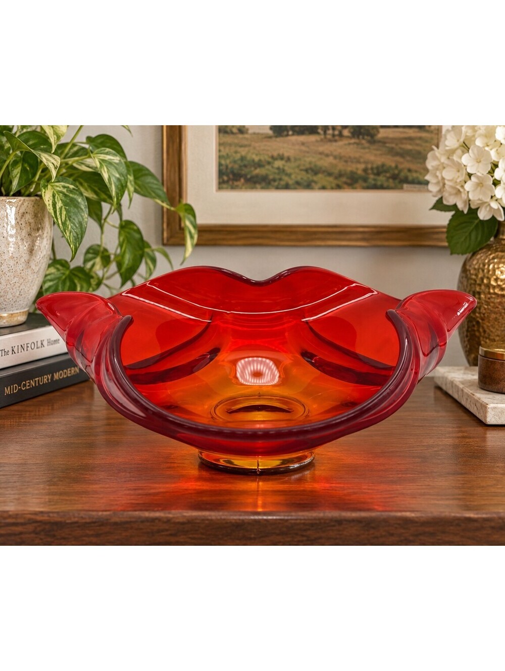 Vintage Viking Glass Epic Persimmon Footed Ruffled Bowl 11" MCM Art Glass
